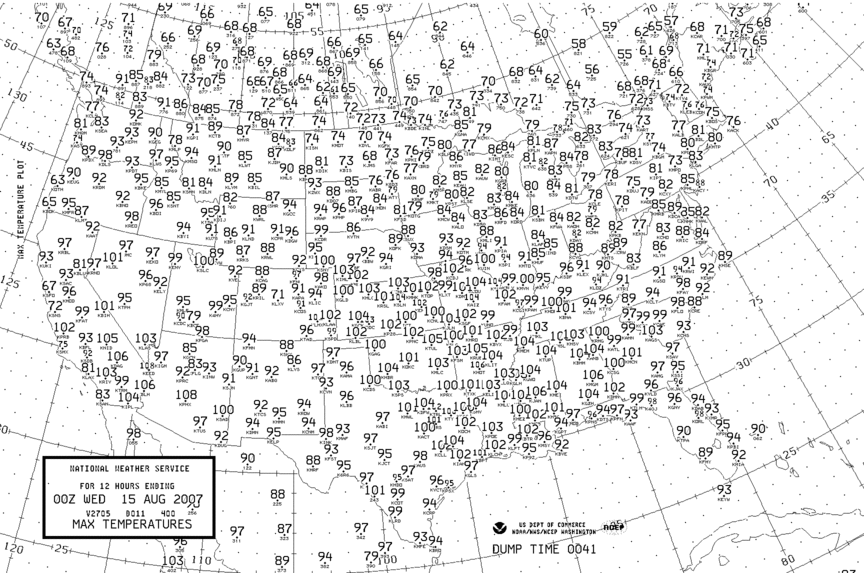 00z Wed - August 15, 2007 High Temps Previous 12 Hours